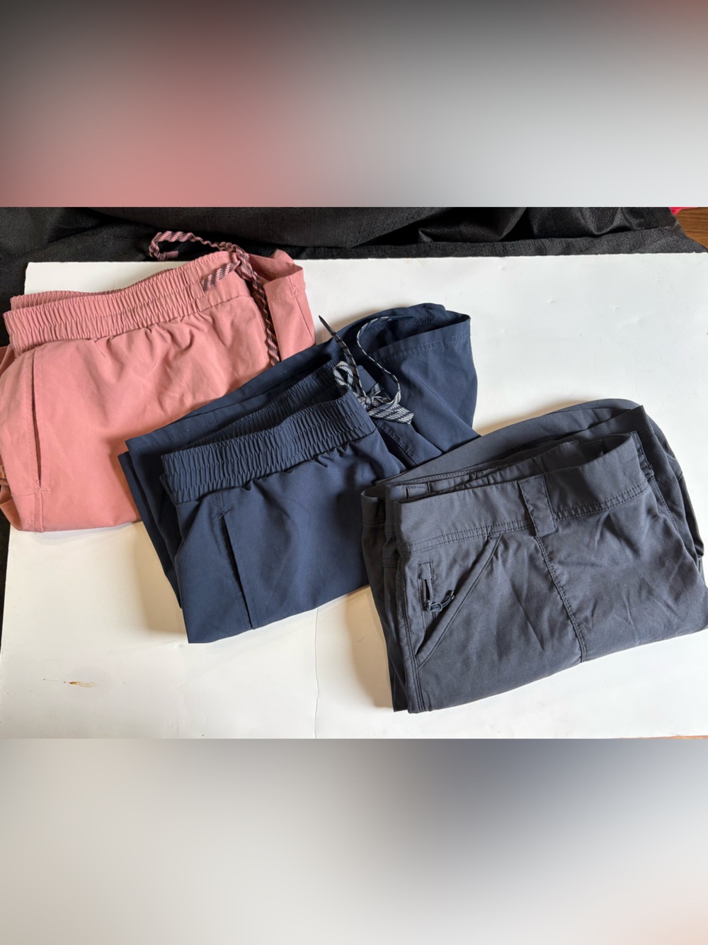 Women's Athletic Shorts Trio: 2 Pacific Trail- Pink, Navy; 1 Duluth Trading=Gray